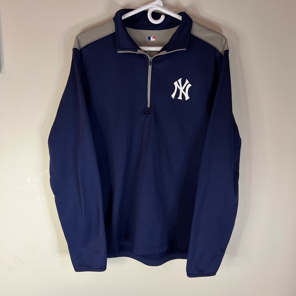 New York Yankees NYY‎ Men's Jacket Size L Navy Blue Gray 1/4 ZIP Long Sleeve MLB